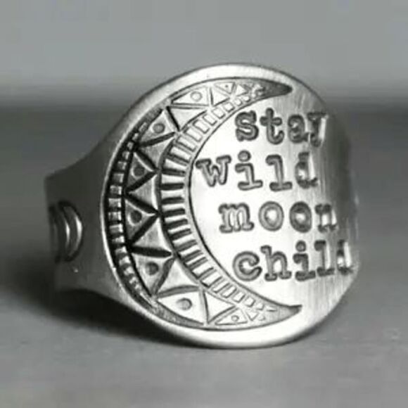 Stay Wild Moon Child Antique Silver Copper Unisex Ring Triple Moon Goddess - Picture 1 of 7